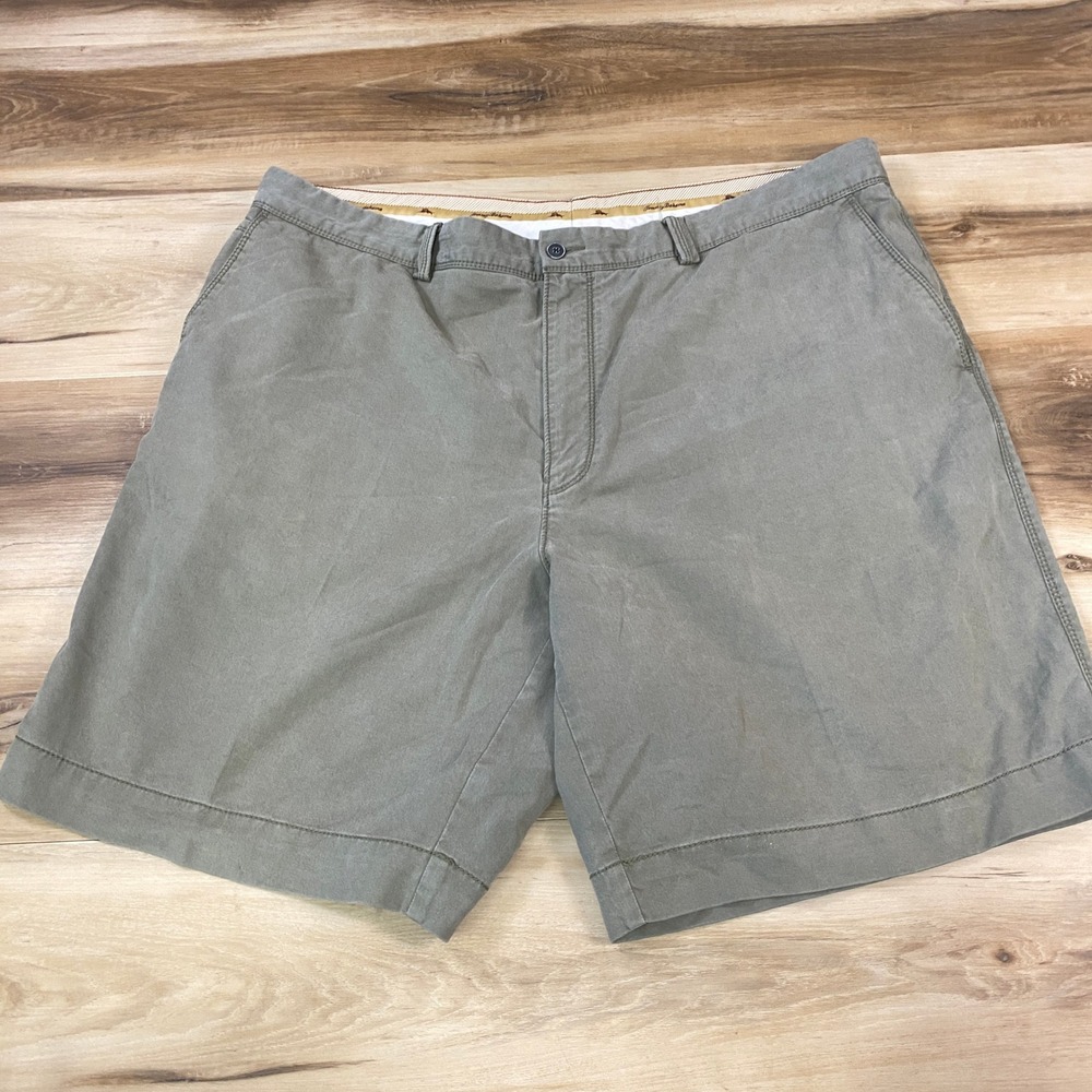Tommy Bahama Shorts Mens 44 Flat Front Stretch Cotton Tencel Olive Green Casual